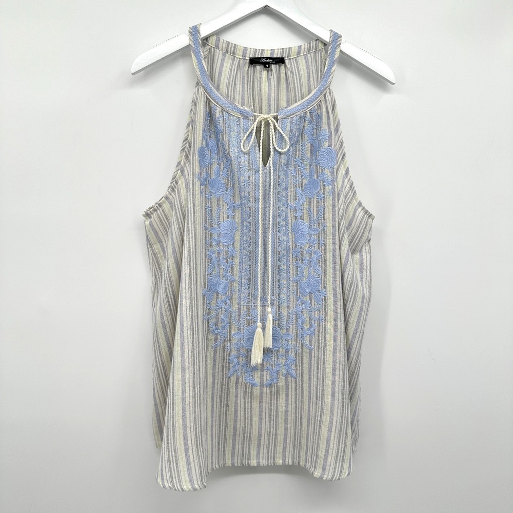 Andree by Unit Tunic Top Shirt Size 1X Embroidered Linen Blend‎ Coastal Beachy